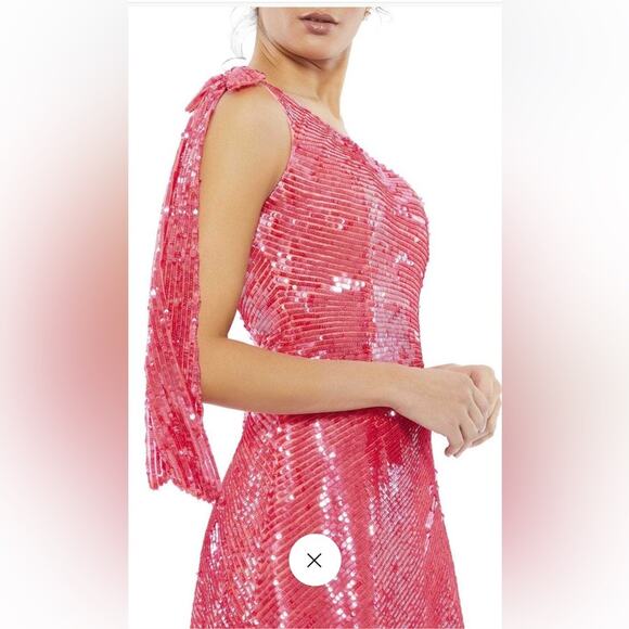 NWT Mac Duggal 5548 Sequin After Prom Dress Hot Pink Shoulder Mini Fitted Barbie - Picture 4 of 16